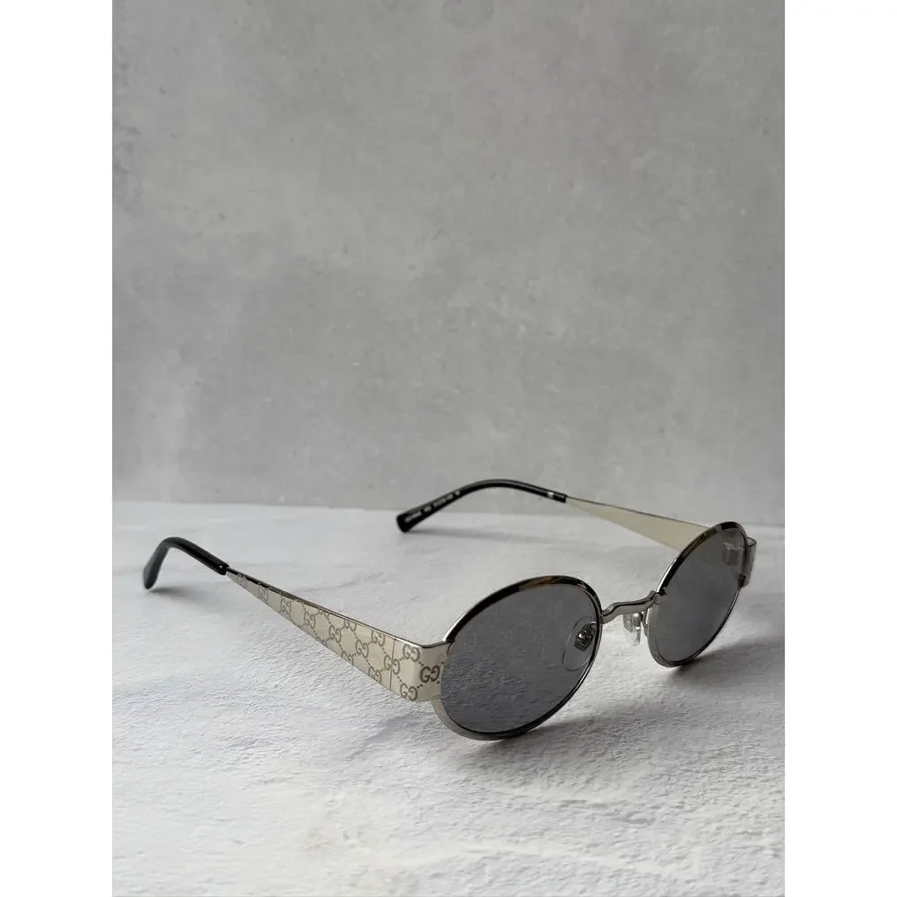 NEW Gucci GG1854S Silver Metal Round Logo Sunglasses $610